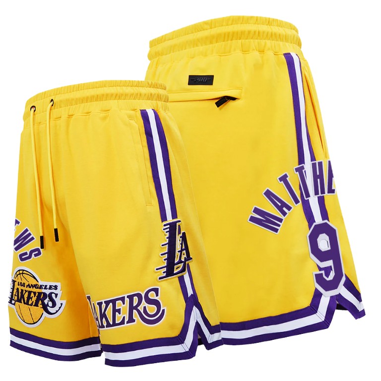 Men's Los Angeles Lakers Wesley Matthews #9 NBA Pro Standard Chenille Icon Edition Gold Basketball Shorts MHC2283FI